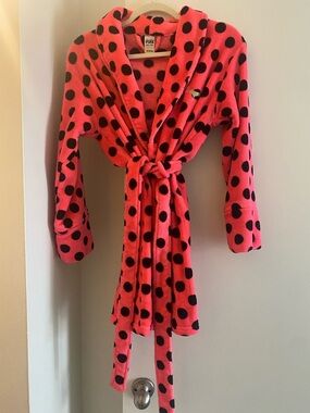 PINK Victoria's Secret Pink and Black Polka Dot Robe - 2000s Y2K - Size XS